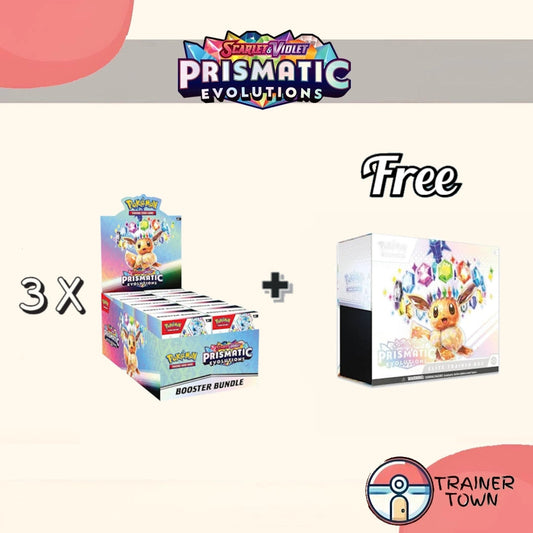SV 8.5: Prismatic Evolutions Booster Bundle Display Case & ETB - Eevee Bundle Trainer Town